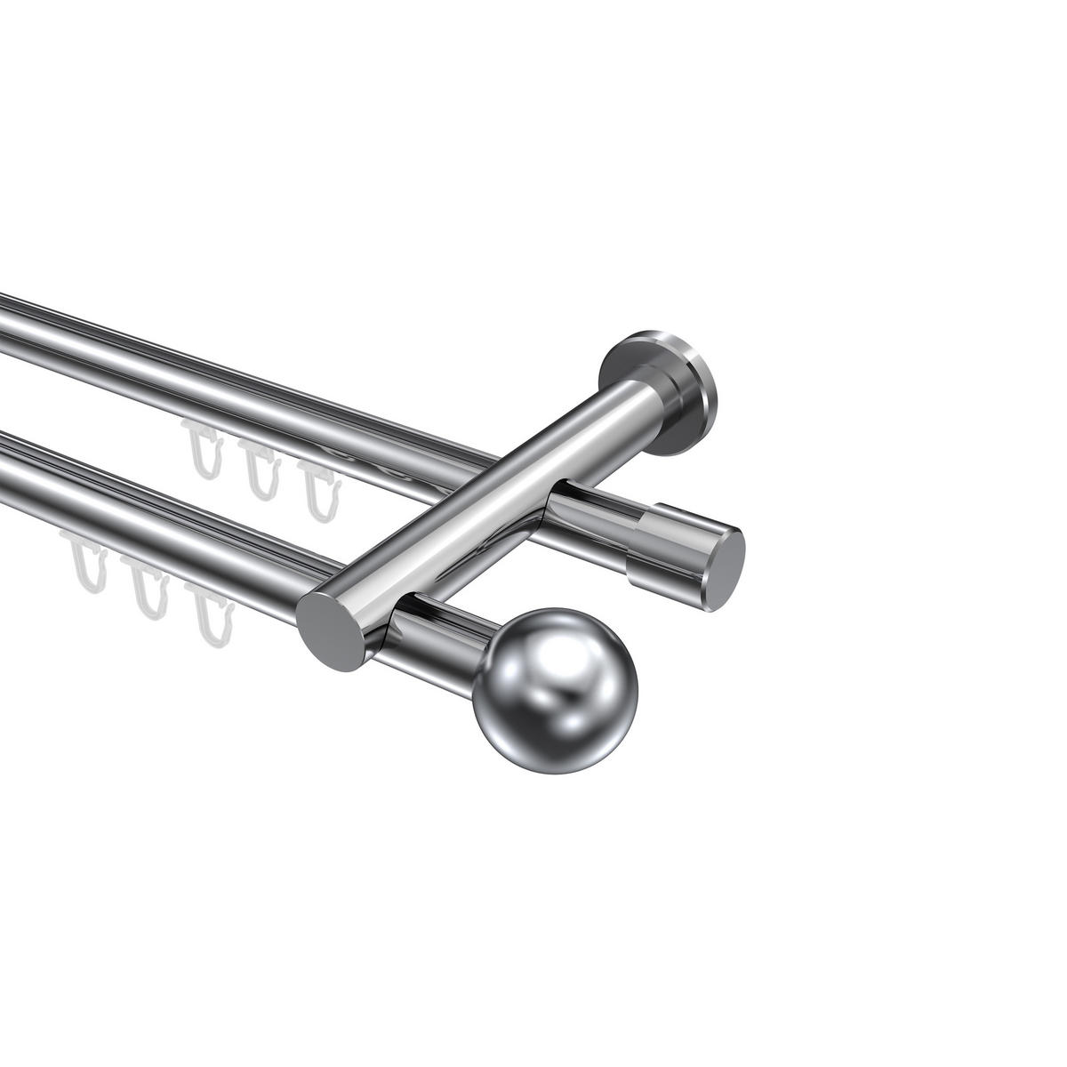 INNENLAUF-GARDINENSTANGEN-SET Platon Luino 480 cm (geteilt in 3 x 160 cm), 2-läufig, 20 mm Ø Chrom - Chromfarben, Metall (480cm) - INTERDECO