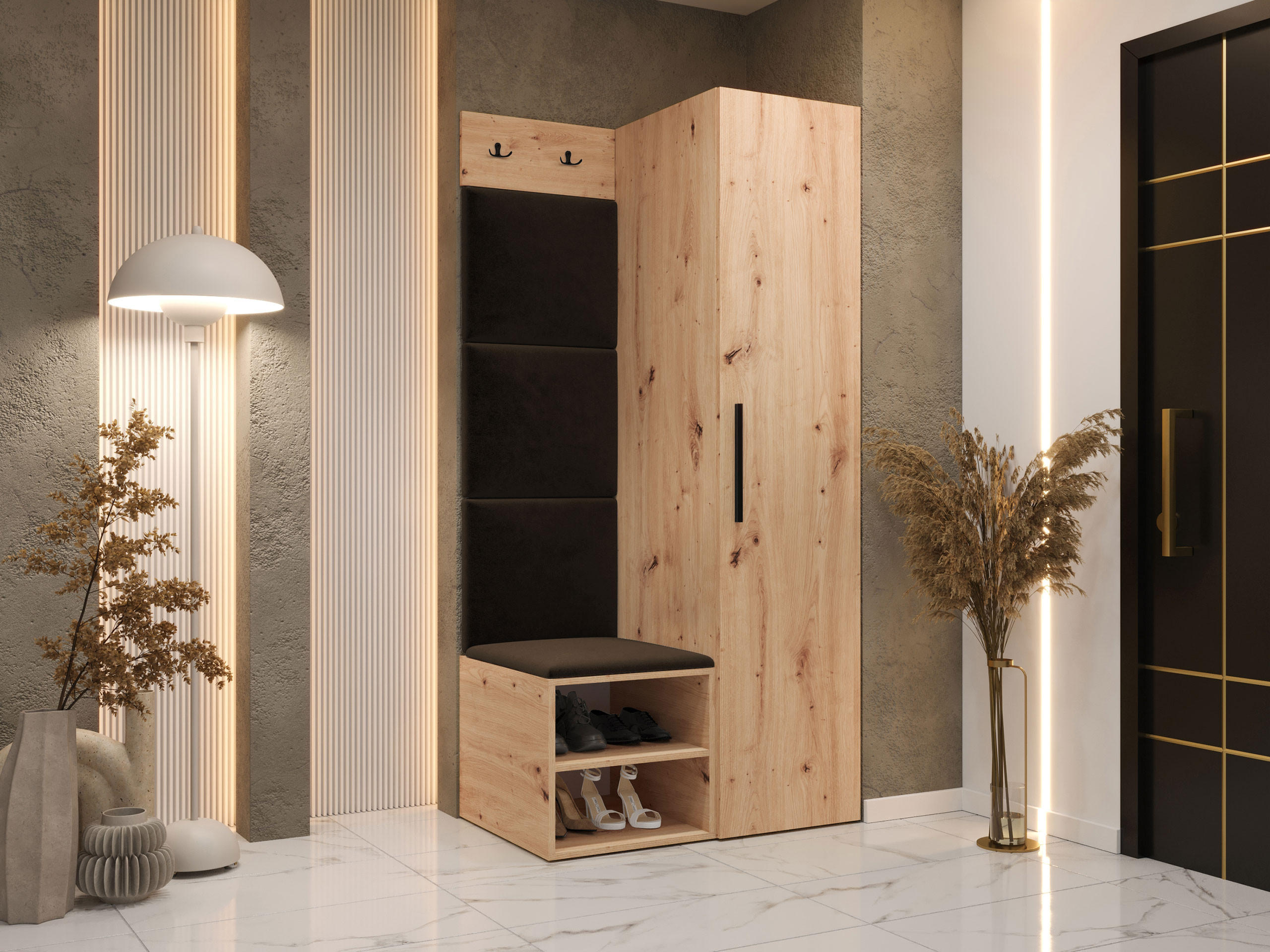 GARDEROBEN-SET Medi III - Schwarz/Braun, Holzwerkstoff/Kunststoff (40/191/50cm) - MIRJAN24