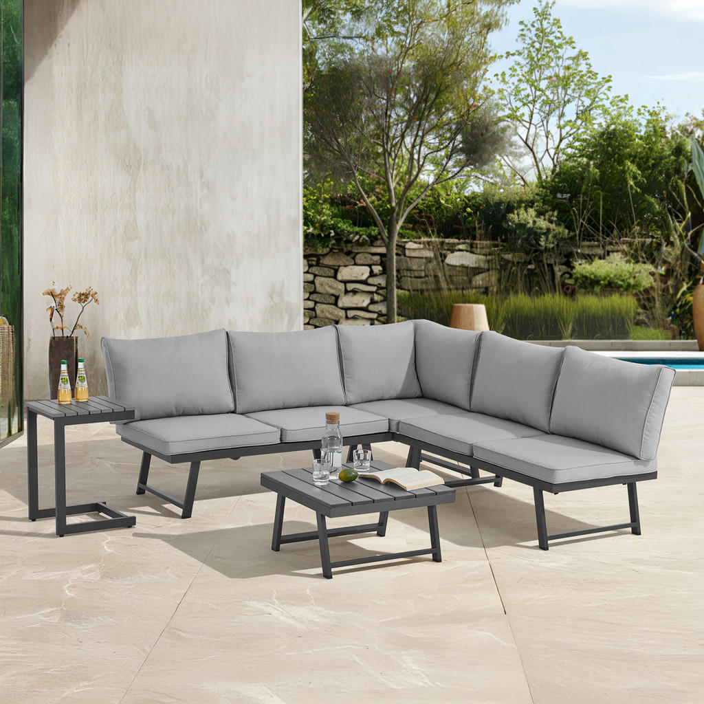 Thumbnail - Svita Gartenlounge, Grau, Metall, 4-teilig, 5-Sitzer, Loungemöbel, Loungemöbel-Sets