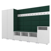 GARDEROBE NELA XII 300 cm (Modulare Flurmöbel Weiß mit Sitzpolster Flaschengrün 28 Gigantisches Set) - Dunkelgrün/Silberfarben, Holz/Holzwerkstoff (300/187/40cm) - Ravio
