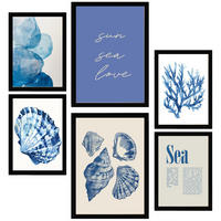 POSTER Set Mit 6 Marineblau Blau Meer Sommer A3 & A4 Schwarzer Rahmen - Schwarz, Papier (29/3cm) - Nacnic