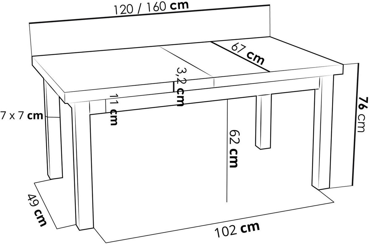 ESSTISCH Davidof rechteckig ausziehbar, Grauer Beton 120-160/80/76 cm - Hellgrau/Schwarz, Holz/Holzwerkstoff (67/160/76cm) - WFL GROUP