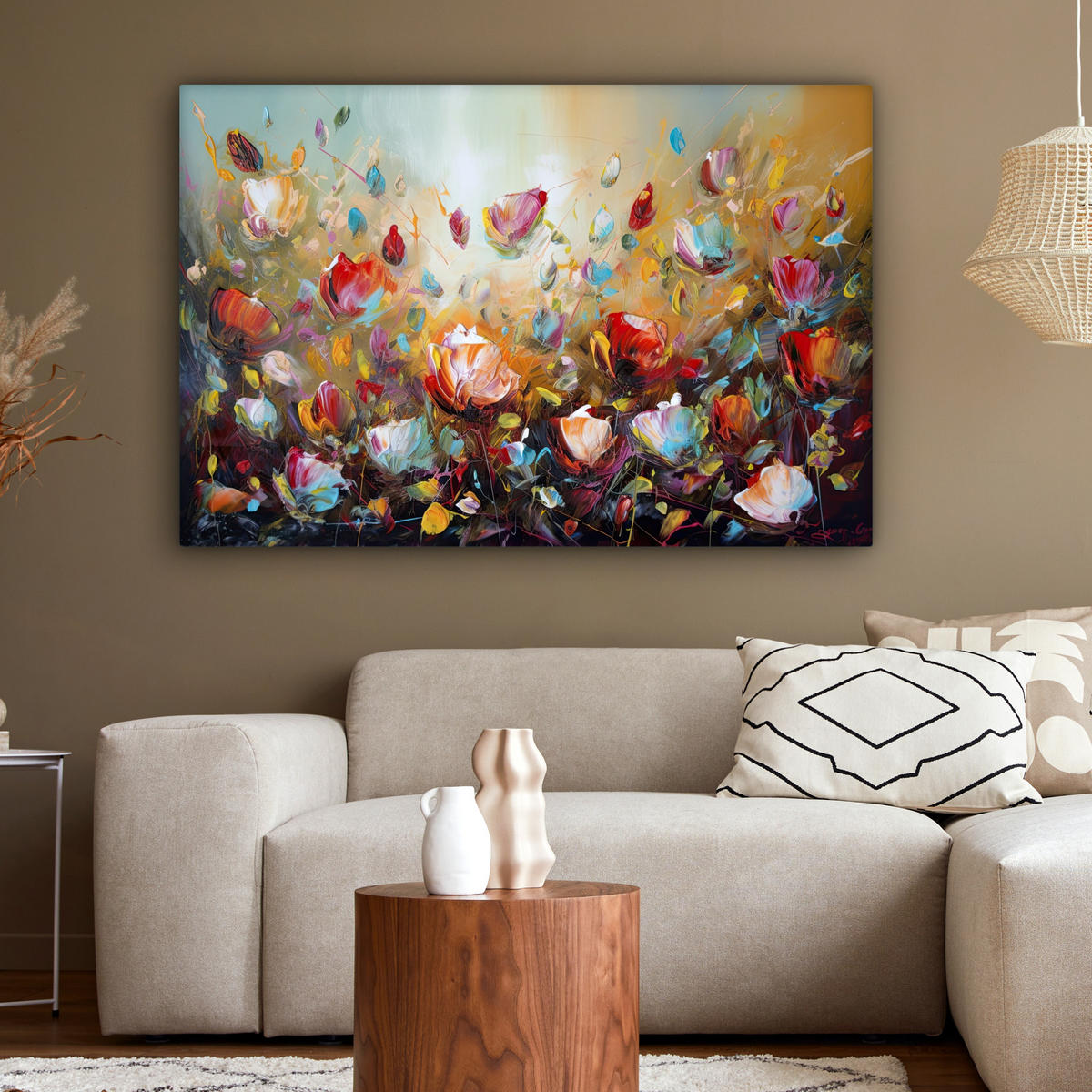 LEINWANDBILD Blumen - Kunst - Natur - Ölgemälde 150x100 cm - Multicolor, Textil (150/100cm) - MuchoWow