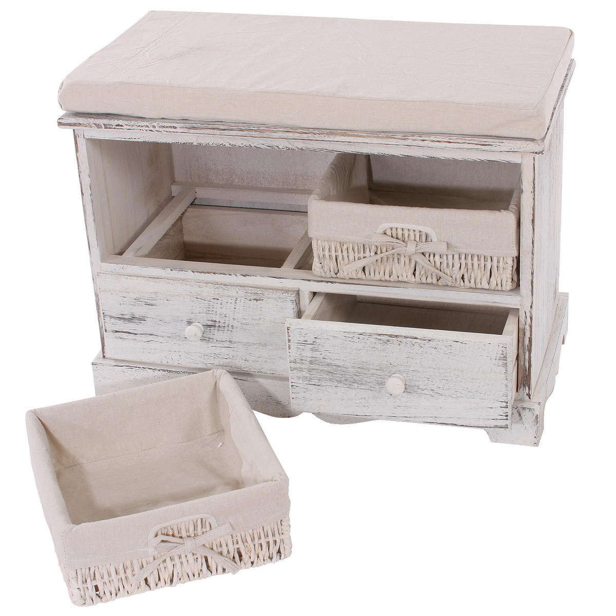 GARDEROBE MIT SITZBANK SHABBY Weiß 2er-Set - Weiß, Holz (62/42/33cm) - MCW