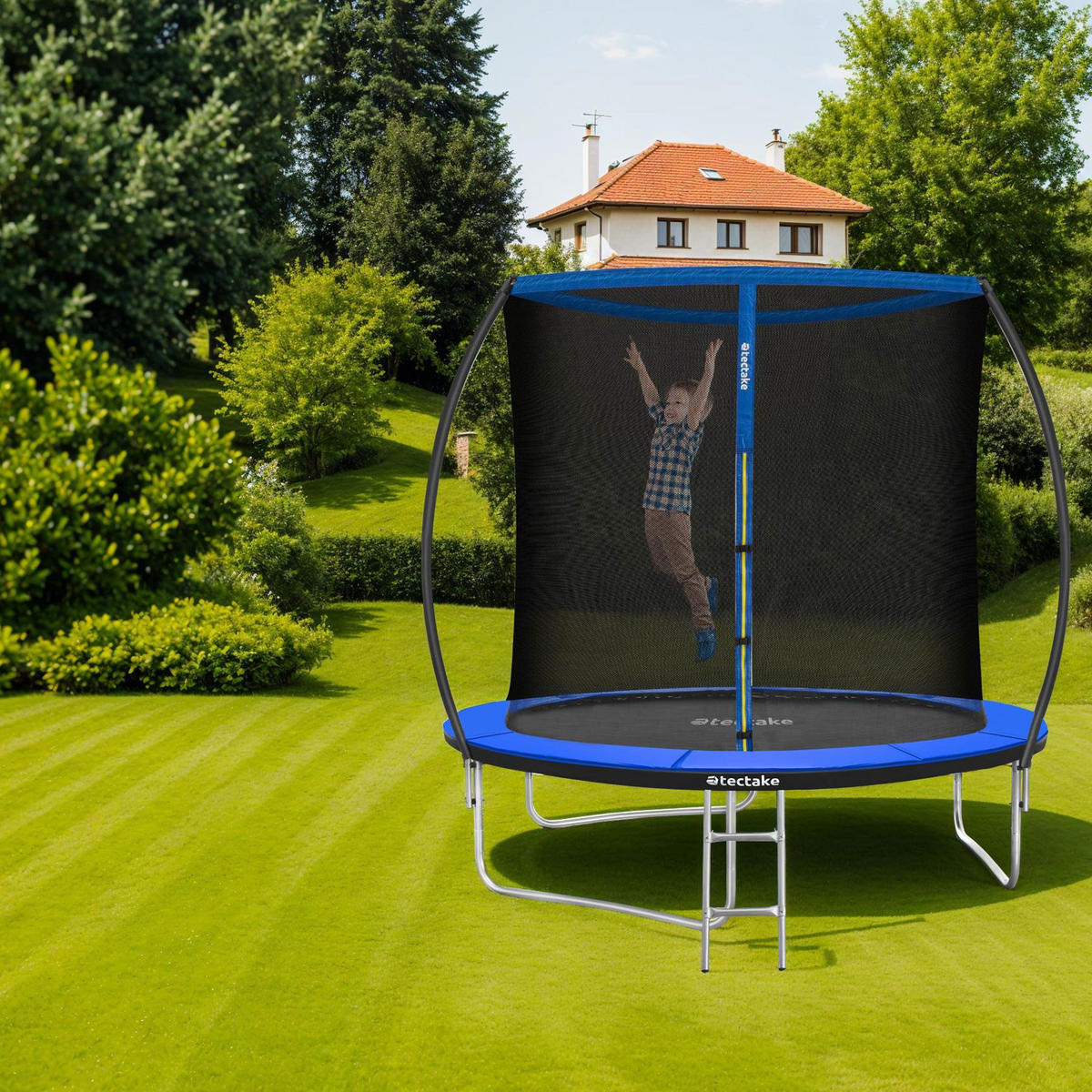 TRAMPOLIN Jumpy,inklusive Einstiegsleiter,schwarz/blau - Blau/Schwarz, Metall (260/250/260cm) - tectake