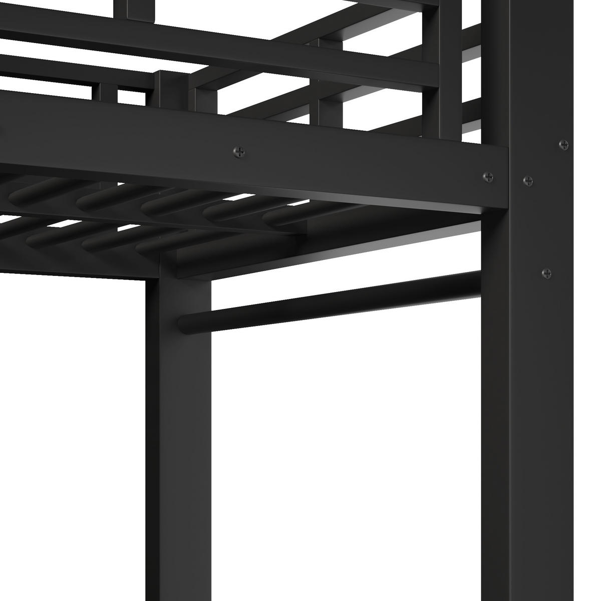HOCHBETT 90/200 cm Schwarz, mit Eisenrahmen, Aufbewahrungstreppe, Gitter und LED-Licht - Schwarz, Metall