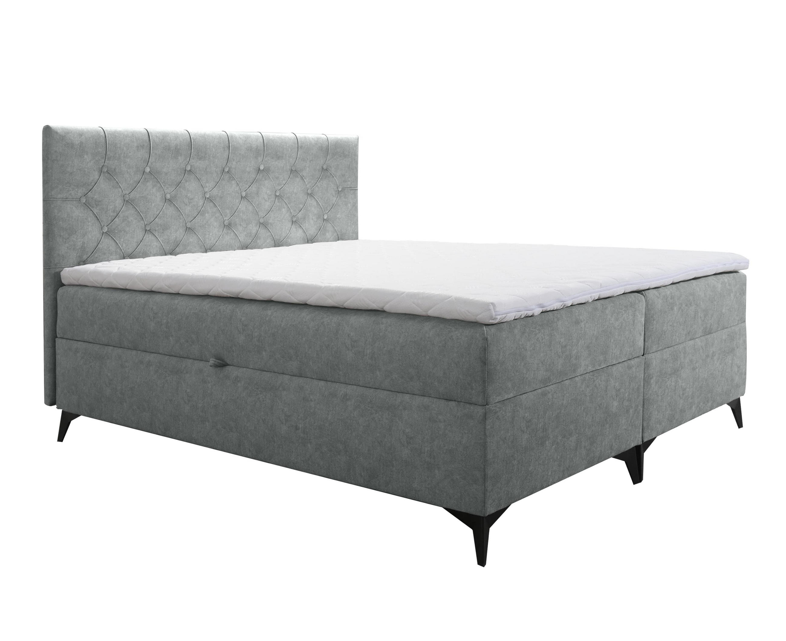 BOXBETT Palmeria 140/200 cm in Hellgrau – mit Bettkasten und Topper - Hellgrau/Schwarz, Holz/Holzwerkstoff (140/200cm) - AX Living