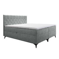 BOXBETT Palmeria 140/200 cm in Hellgrau – mit Bettkasten und Topper - Hellgrau/Schwarz, Holz/Holzwerkstoff (140/200cm) - AX Living