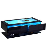 KLUBSKA miza, 100/50/35 cm, črna, z LED-osvetlitvijo in 2 predaloma - črna, leseni material (100/50/35cm) - BEAOK