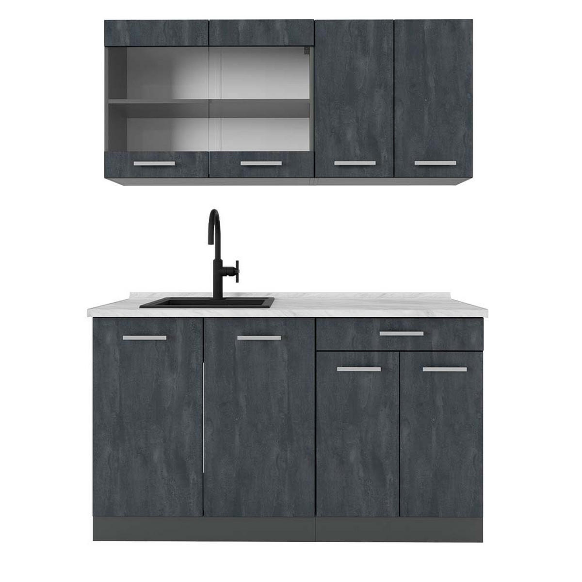 SINGLEKÜCHE R-Line Schwarz Beton/Anthrazit 140 cm AP Marmor - Anthrazit/Schwarz, Holzwerkstoff (140/81.6/60cm) - Vicco