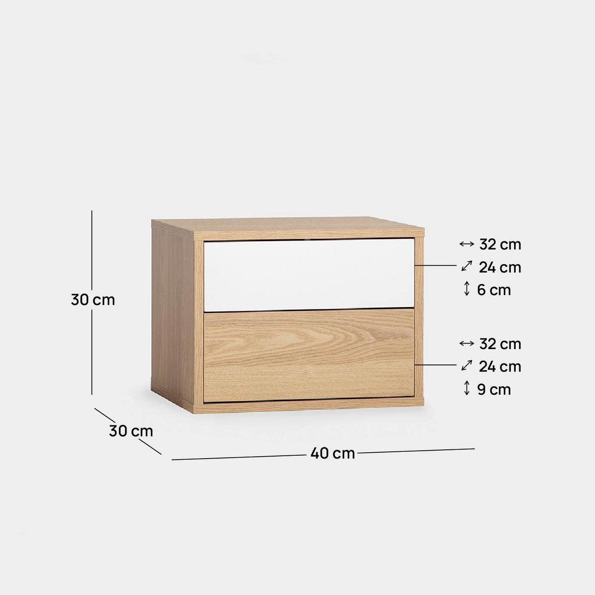 SCHWEBENDER NACHTTISCH Kanye Zweifarbig 40 cm x 30 cm 2er-Set - Multicolor, Holzwerkstoff (40/30/30cm) - Klast Home