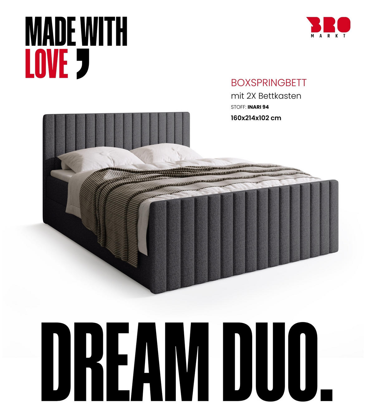 BOXSPRINGBETT Dream Duo mit Topper 160/200 Grau - Grau, Kunststoff (160/200cm) - Bromarkt