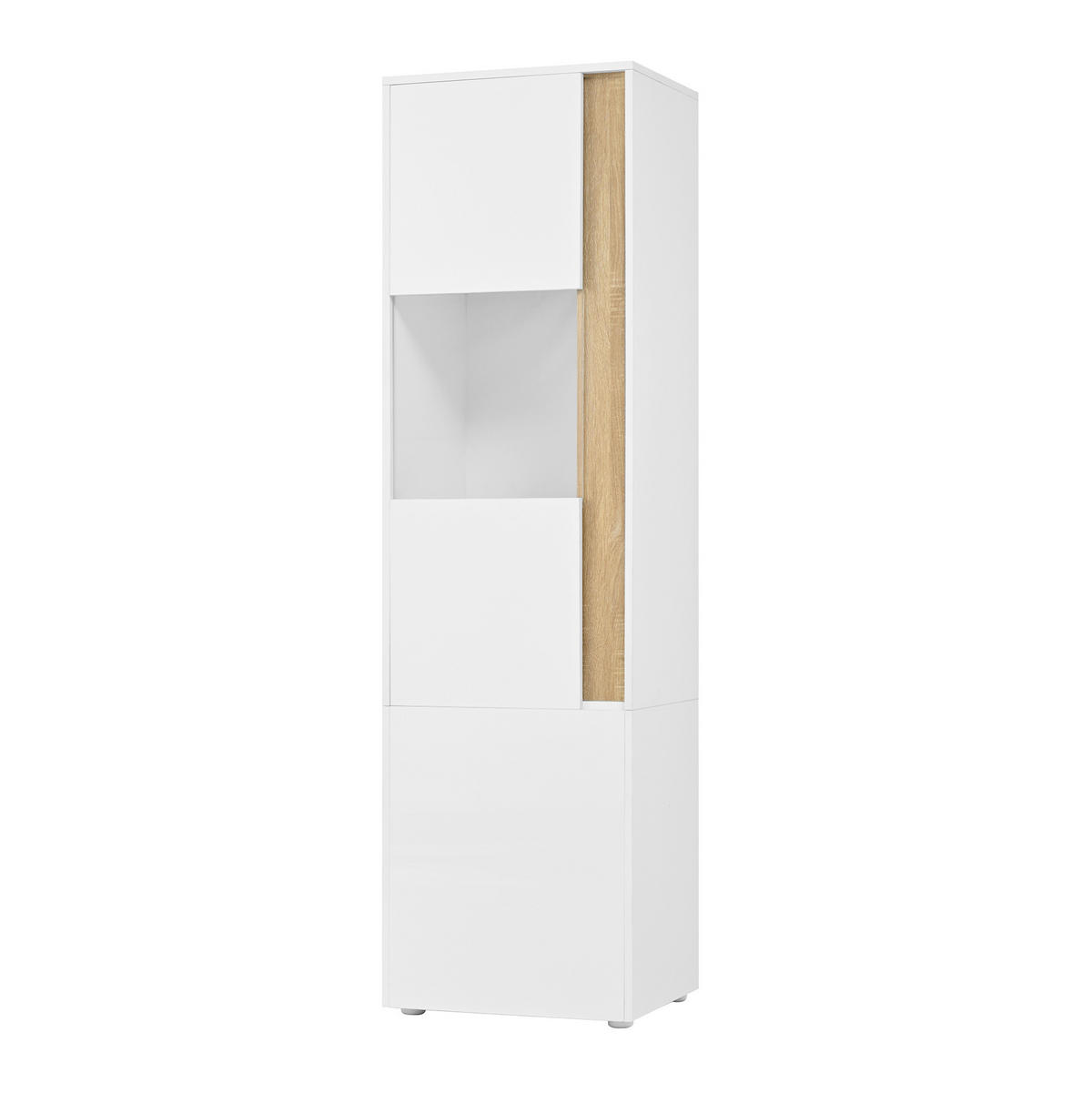 VITRINE 40/50/179 cm mit LED-Beleuchtung und Acryltür aus Spanplatte, Natur/Weiß - Naturfarben, Holzwerkstoff (50/179/40cm) - Redom