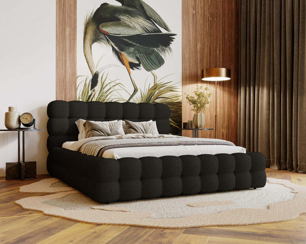 POLSTERBETT 140x200 cm Parlas Bis, Bettkasten, Lattenrost, Boucle, Schwarz - Schwarz, Holz/Textil (140/200cm) - Emporius