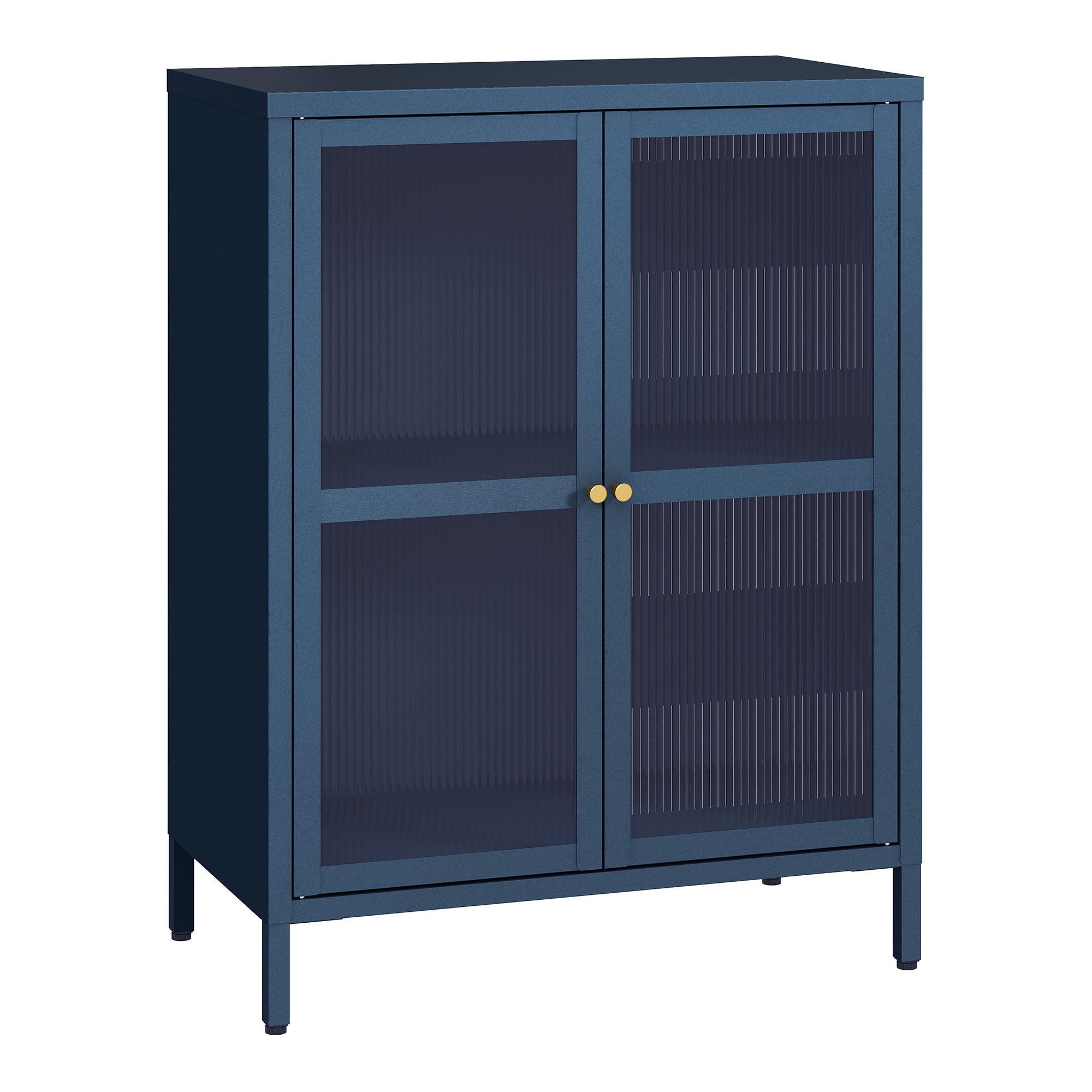 VITRINE Säkylä - Blau/Transparent, Glas/Metall (64/84/35cm) - [en.casa]