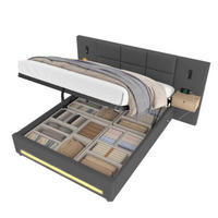 POLSTERBETT 180x200cm Dunkelgrau Velours mit Stauraum-Kopfteil, LED-Nachtlicht an Seiten & Fuß, USB/Type-C und hydraulischem XXL-Unterbettstauraum - Dunkelgrau, Textil (180/200cm) - Luhomfu