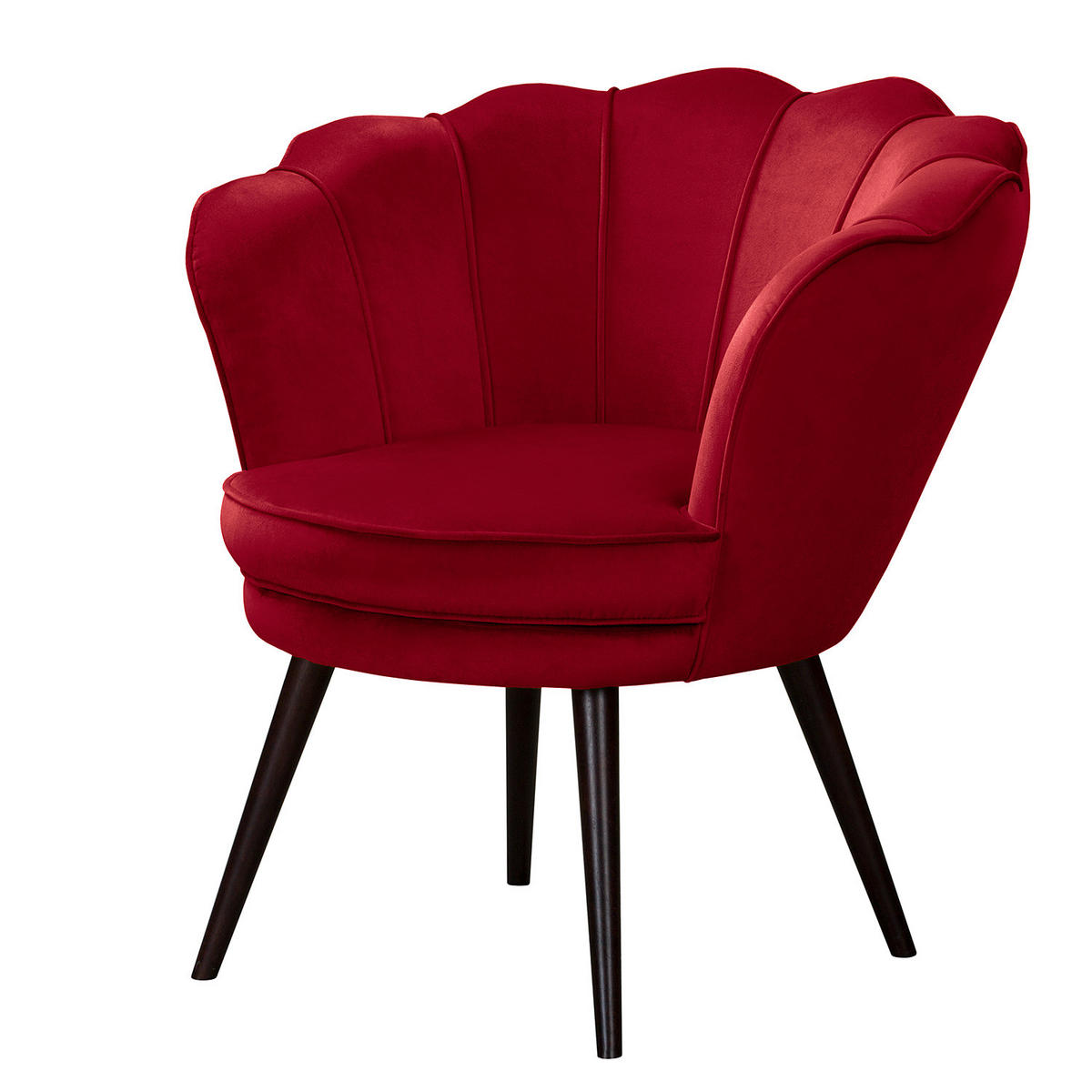 SESSEL - Samt, Füße Dunkel - Dunkelbraun/Rot, Holz/Birkenholz (75/74/75cm) - home24