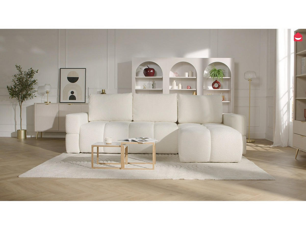 ECKSOFA mit Schlaffunktion - Ecke wechselbar - Bouclé-Stoff - Beige - ISSORO II - Beige, Textil (301/178cm) - Vente-Unique