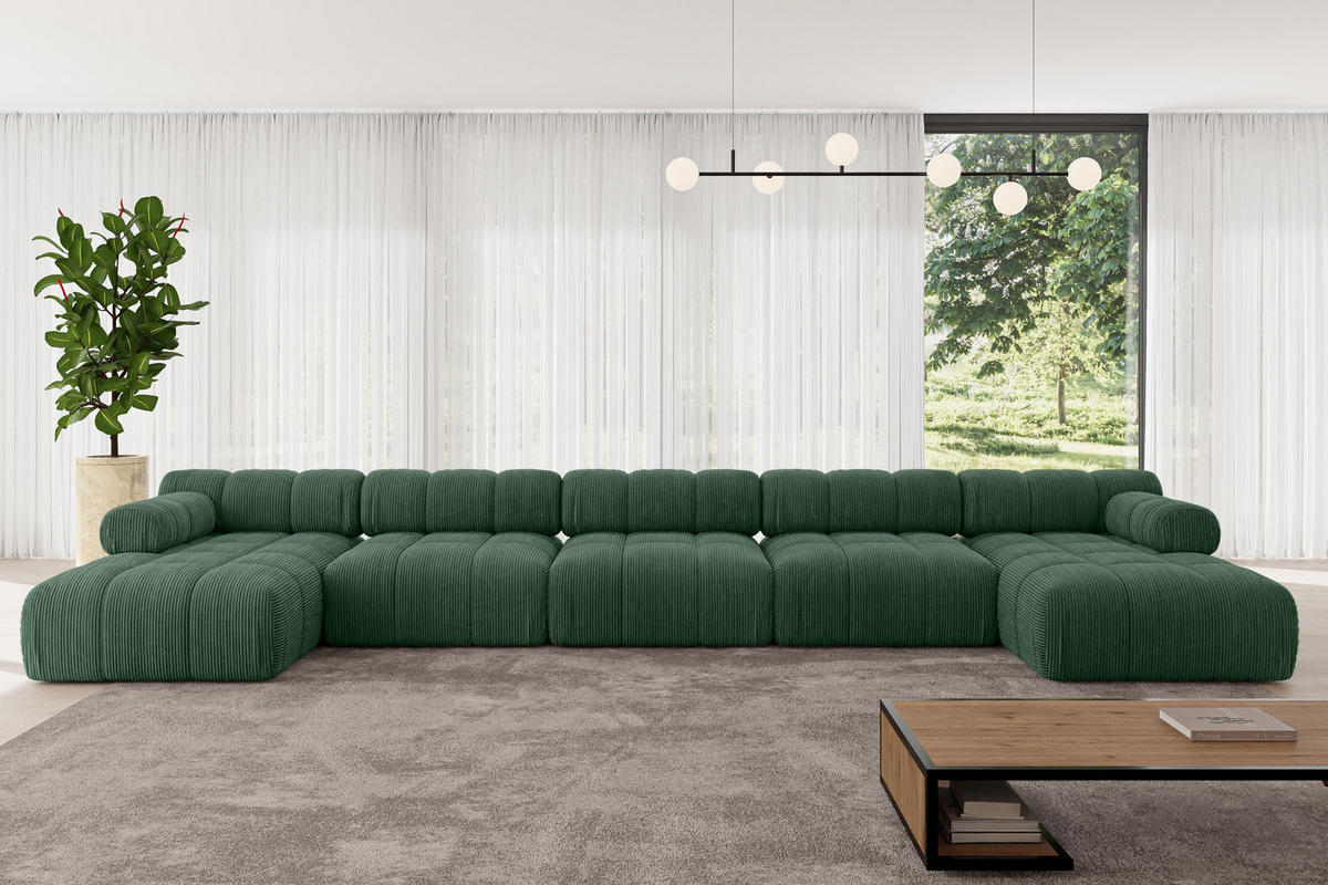 WOHNLANDSCHAFT modulares Sofa Tesso-U3 - 475x160x70 cm Grün Cord - Grün, Holzwerkstoff/Textil (475/70/160cm) - ALTDECOR