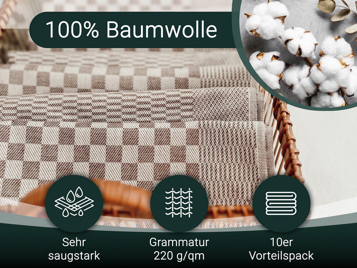 GESCHIRRTÜCHER, 10er-Set, 46x70 cm, 100% Baumwolle, Braun - Braun, Textil (46/70cm) - Zollner