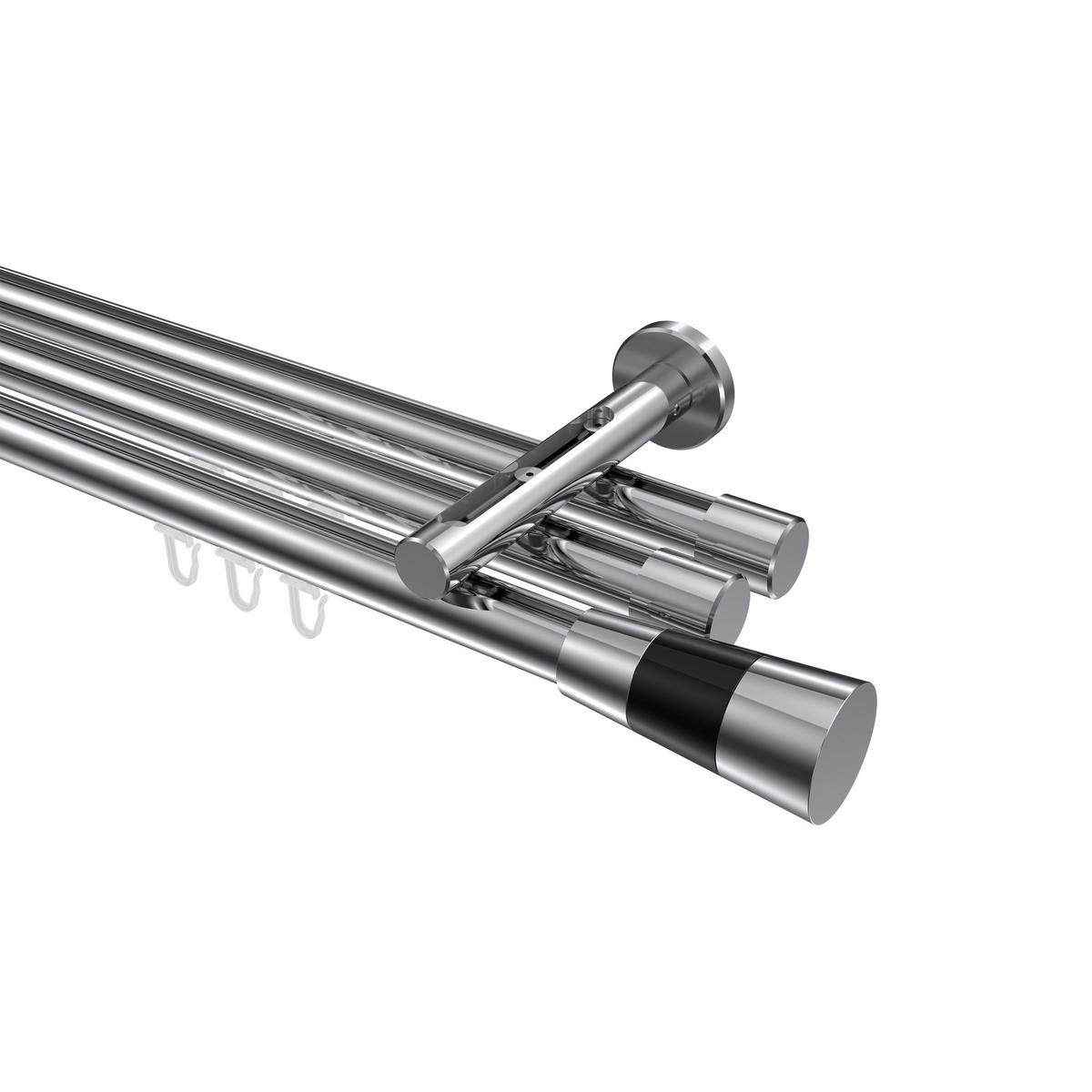 INNENLAUF-GARDINENSTANGEN-SET Siteno Tanara 260 cm (geteilt in 2 x 130 cm), 3-läufig, 20 mm Ø Chrom - Chromfarben/Schwarz, Metall (260cm) - INTERDECO