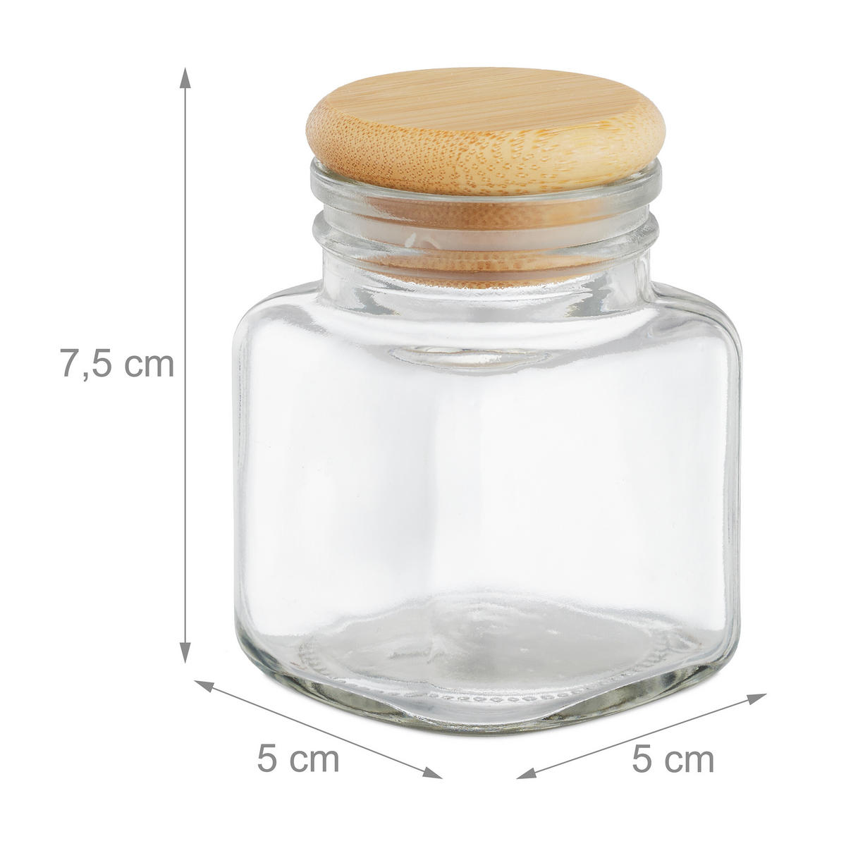 12xGEWÜRZGLÄSER - Transparent, Glas/Holz (5/7.5/5cm) - Relaxdays