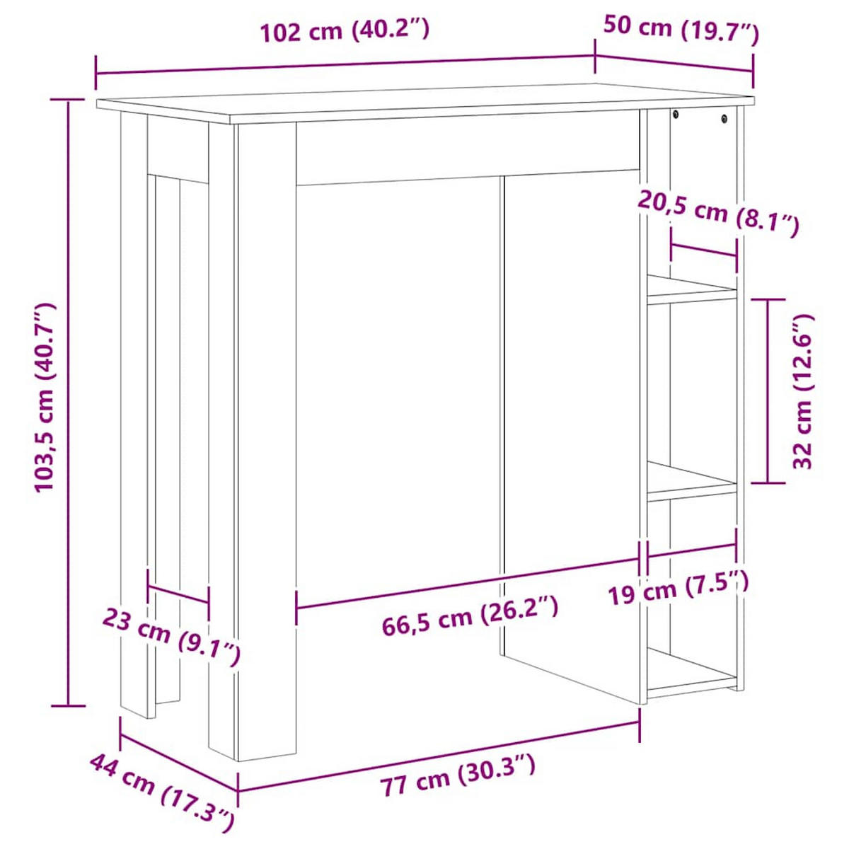 BARTISCH MIT REGAL BETONGRAU 102X50X103,5 CM HOLZWERKSTOFF - Hellgrau, Holz (102/50/103.5cm) - vidaXL
