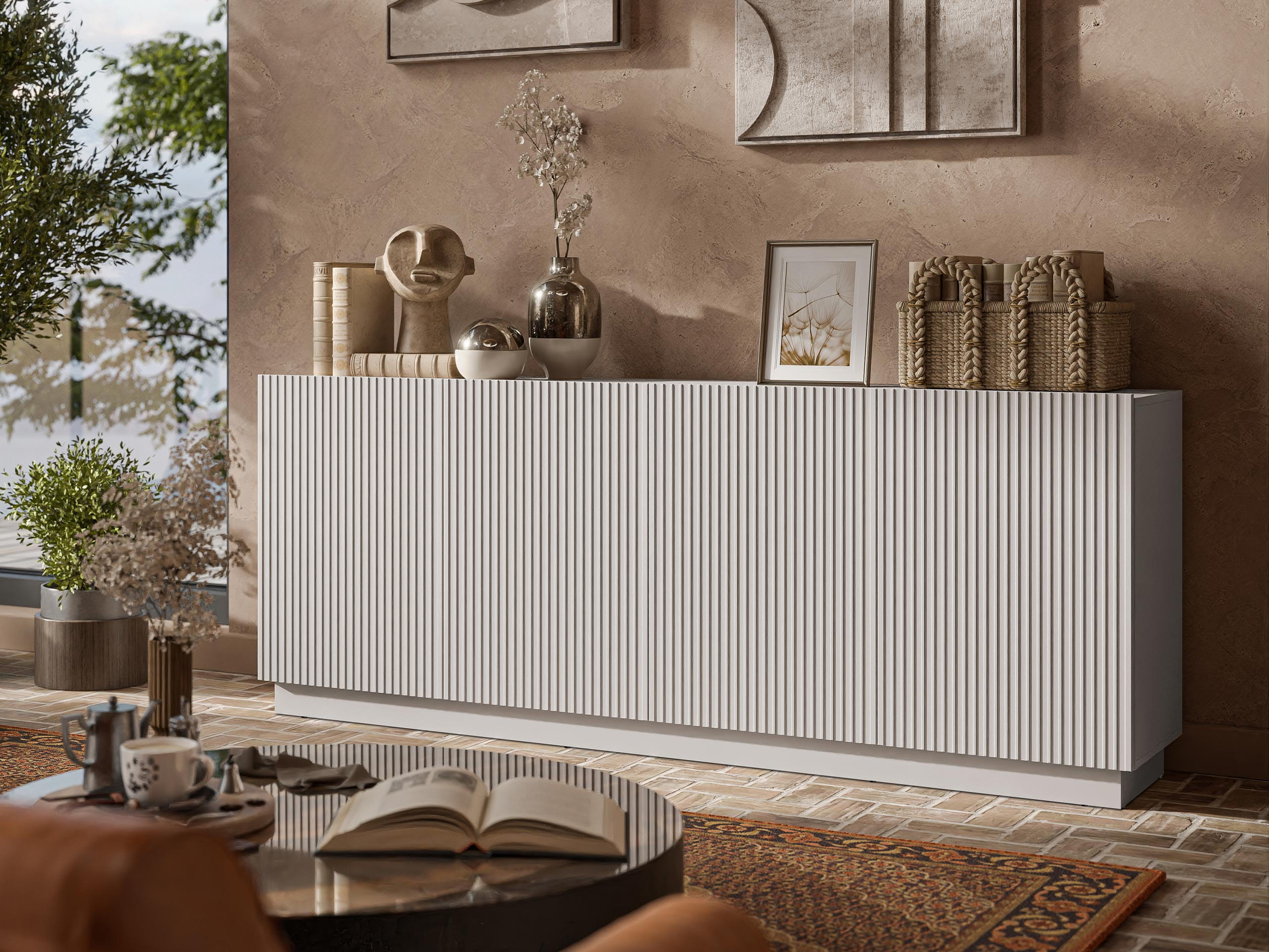 SIDEBOARD Liverti 200 4D - Kaschmir/Schwarz, Holzwerkstoff/Kunststoff (200/78/42cm) - MIRJAN24