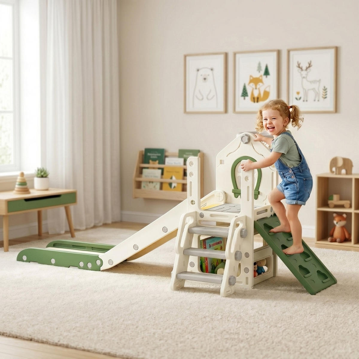 KINDERRUTSCHE 4-in-1 und Basketballkorb faltbar für 1–3 Jahre Cremeweiß - Ecru, Kunststoff (100/84/191cm) - Korfee