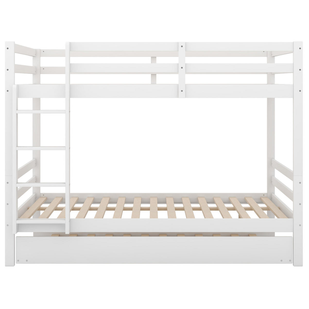 ETAGENBETT aus Kiefernholz 140x200 cm Weiß mit Ausziehbett, hoher Absturzsicherung und stabiler Treppe - Weiß, Holzwerkstoff (140/200cm) - Modfu