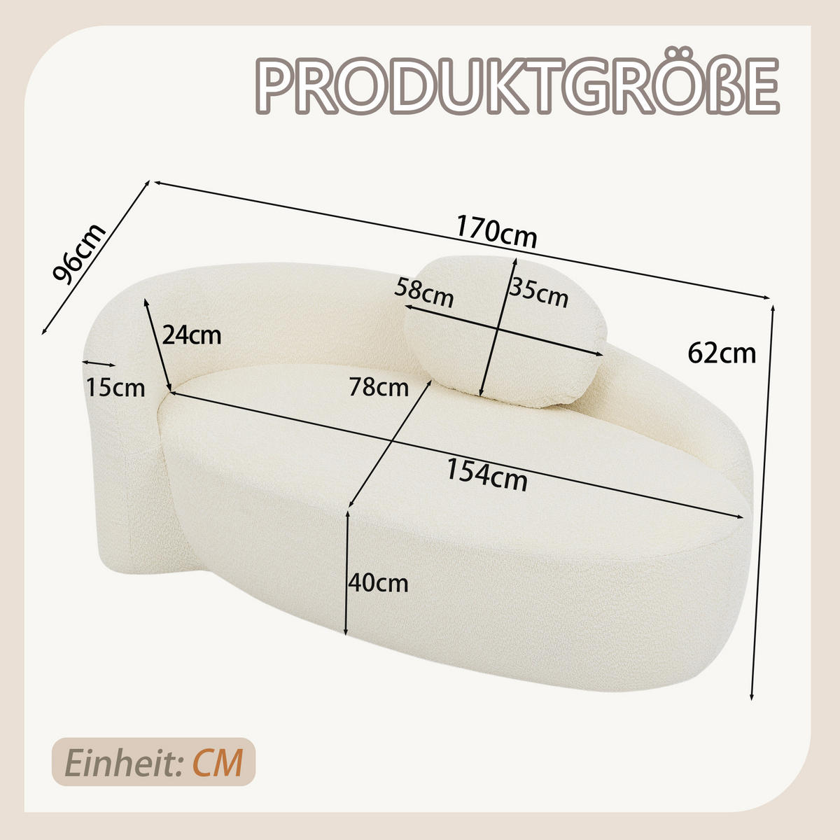 RÉCAMIERE DE-34585 Teddyfleece mit abgerundetem Design Beige - Beige, Textil (96/62/170cm) - ComfortXL