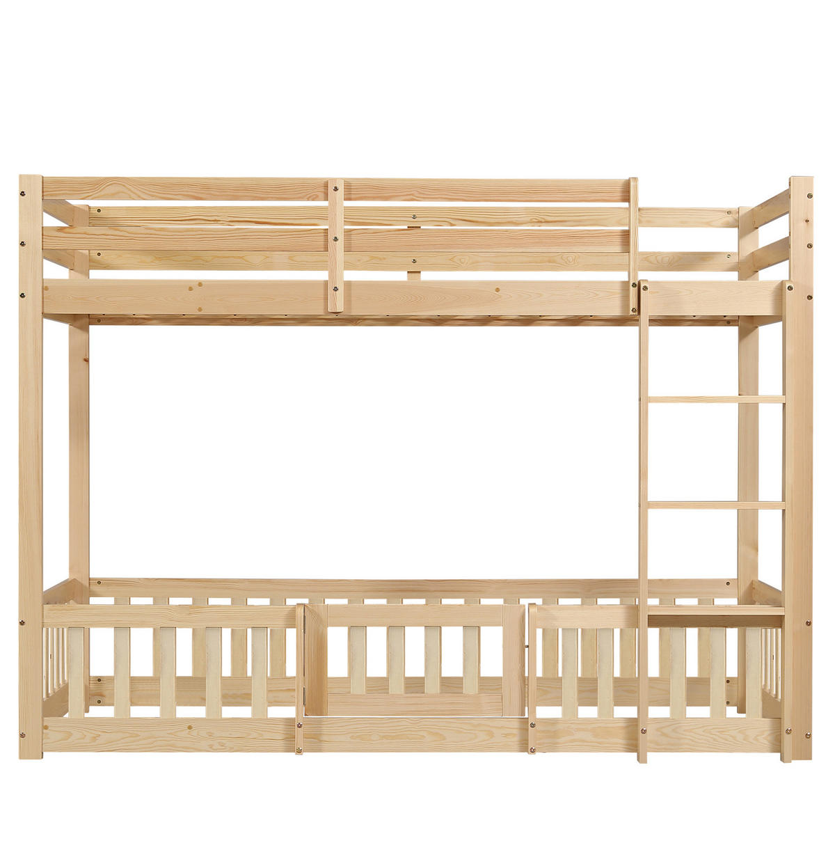 ETAGENBETT 90/200 cm aus Kiefern mit rechtwinkliger Treppe, Tür und freiem Raum darunter, Natur - Naturfarben, Holzwerkstoff (90/200cm) - Redom