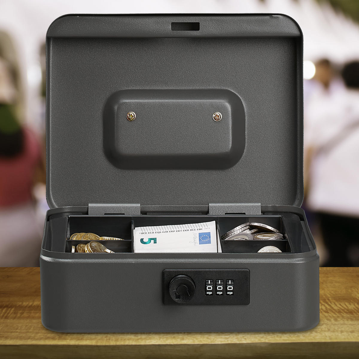 POKLADŇA - sivá, kov/plast (20/8.5/17cm) - Relaxdays