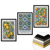 WANDBILDER 3er-Set - 40x60 cm Schwarzer Rahmen - Zitrusfarbene abstrakte - Schwarz, Kunststoff (40/60cm) - ArtPrintCave