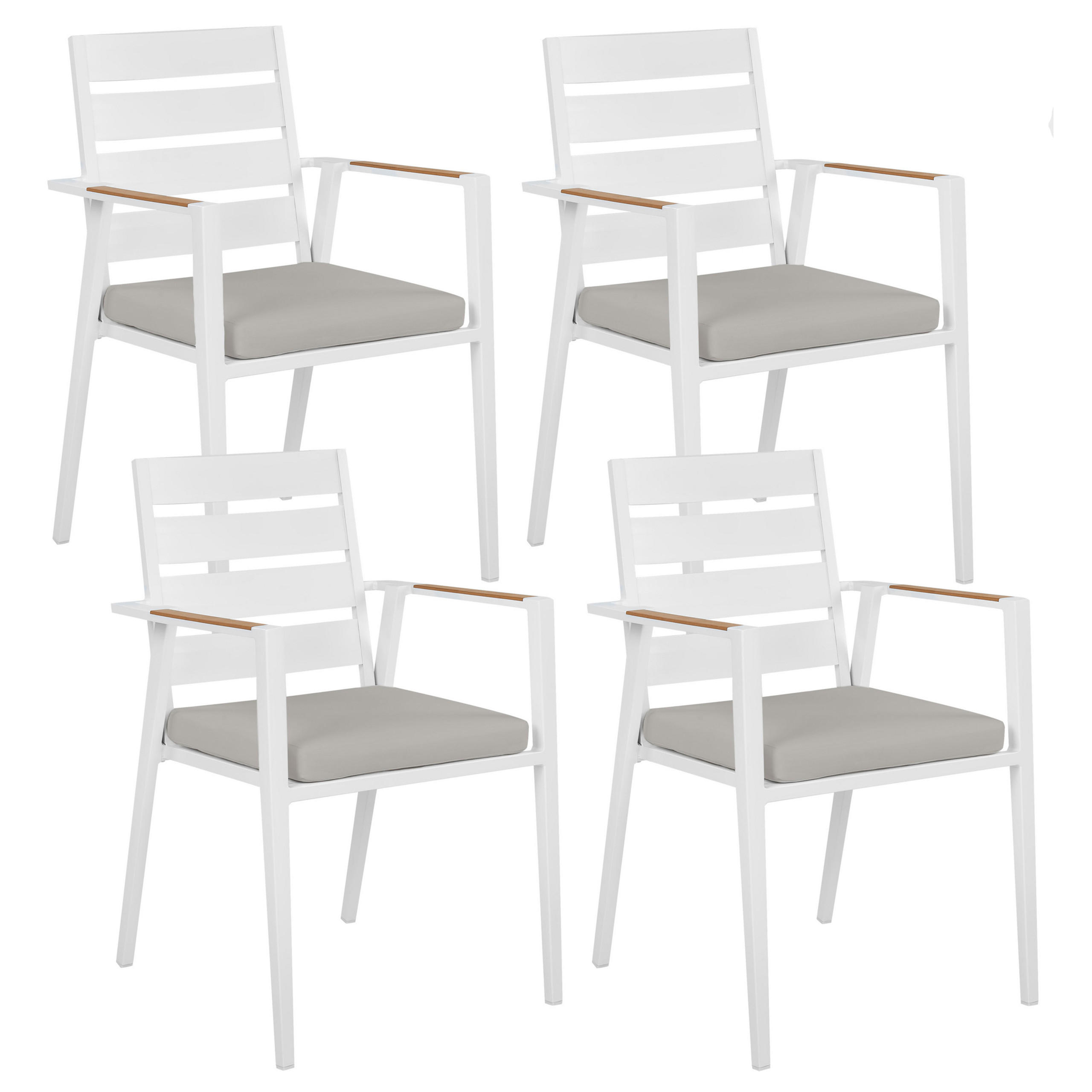 GARTENSTUHL 4er-Set Aluminium Grau Taviano - Hellbraun/Weiß, Metall (54/86/58cm) - Beliani