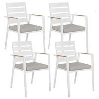 GARTENSTUHL 4er-Set Aluminium Grau Taviano - Hellbraun/Weiß, Metall (54/86/58cm) - Beliani