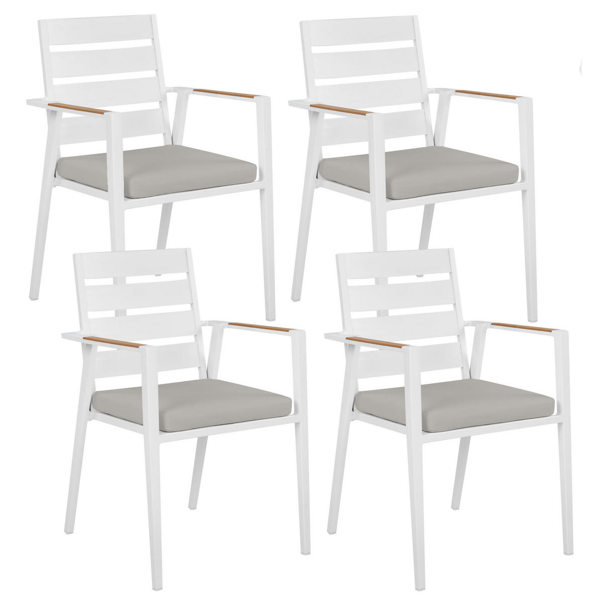 GARTENSTUHL 4er-Set Aluminium Grau Taviano - Hellbraun/Weiß, Metall (54/86/58cm) - Beliani