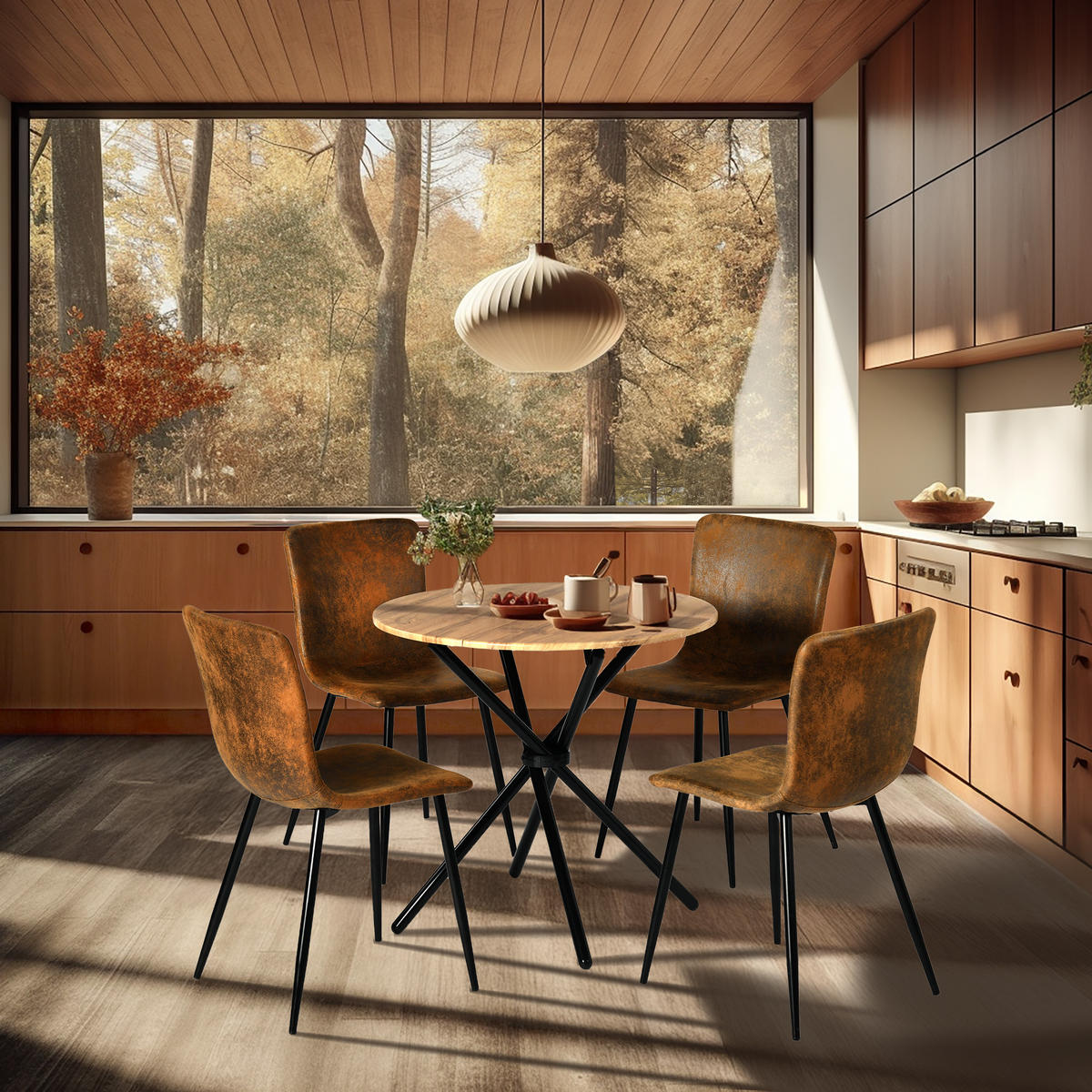 ESSZIMMER SET – 1 Tisch + 2 Stühle – Holzoptik & Wildleder - Braun, Holzwerkstoff/Metall (80/75/80cm) - Urban Meuble