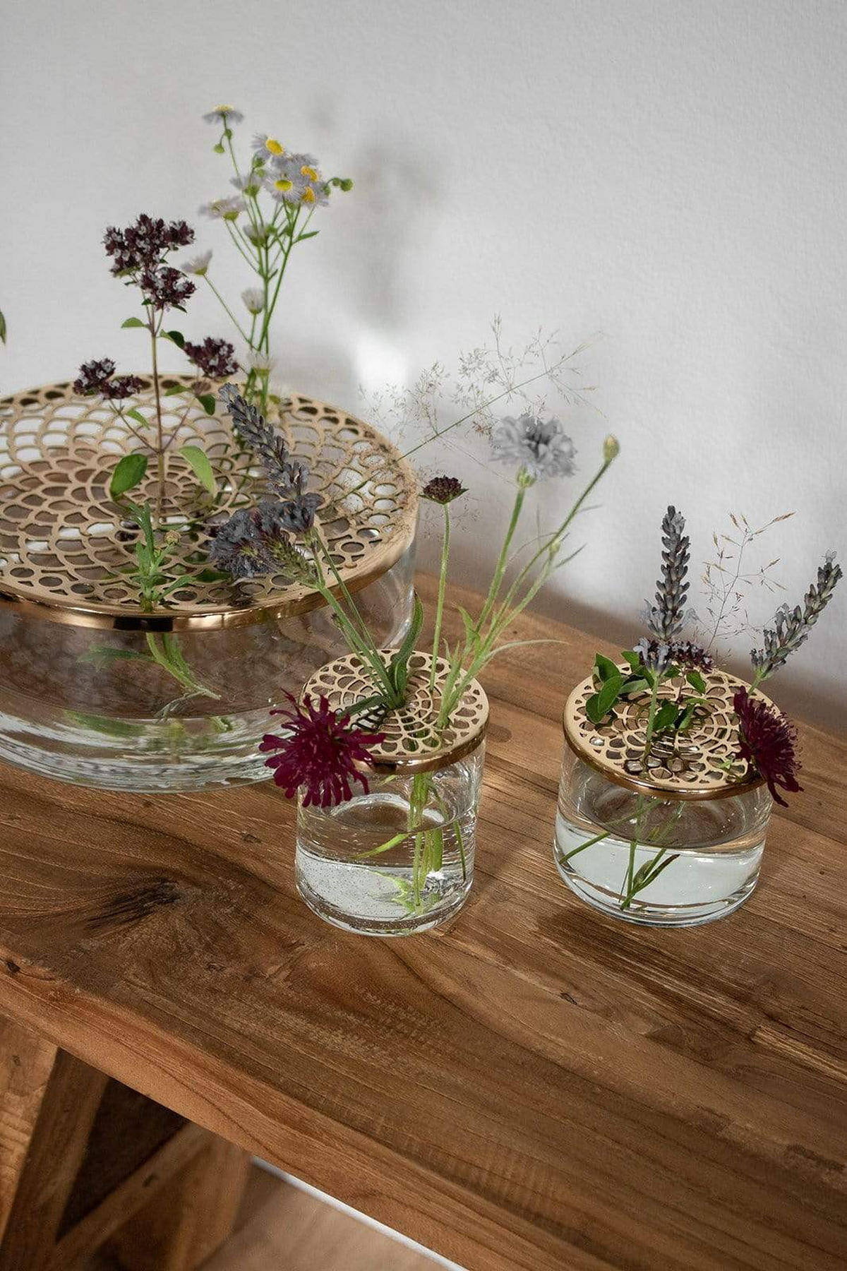 VASE Buket Ikebana aus Eisen und Glas Ø20,5/7 cm - Goldfarben, Glas (7cm) - LaLe Living