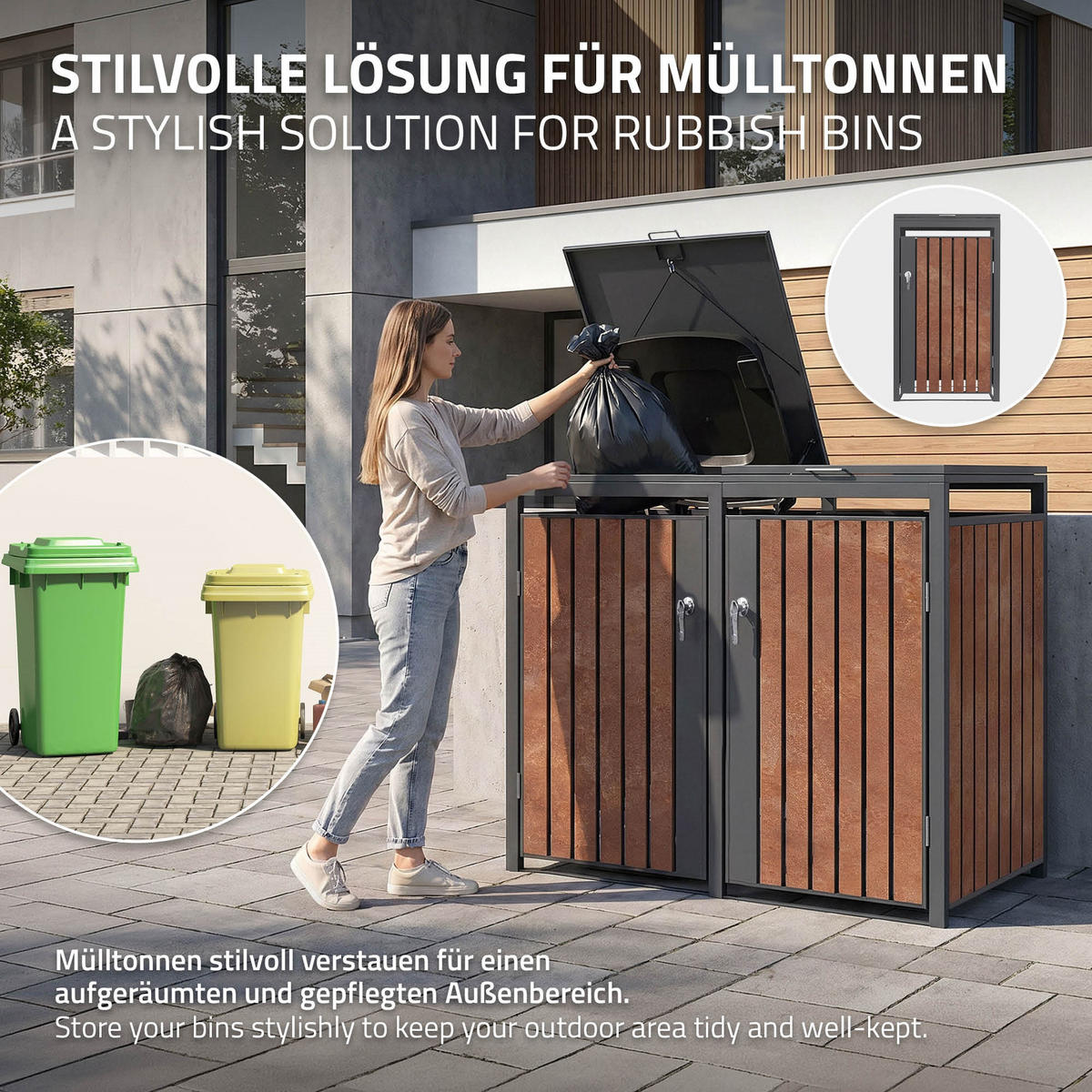 MÜLLTONNENBOX 3er Anthrazit-Rostoptik - Rotbraun, Metall (200/120/80cm) - ML-DESIGN