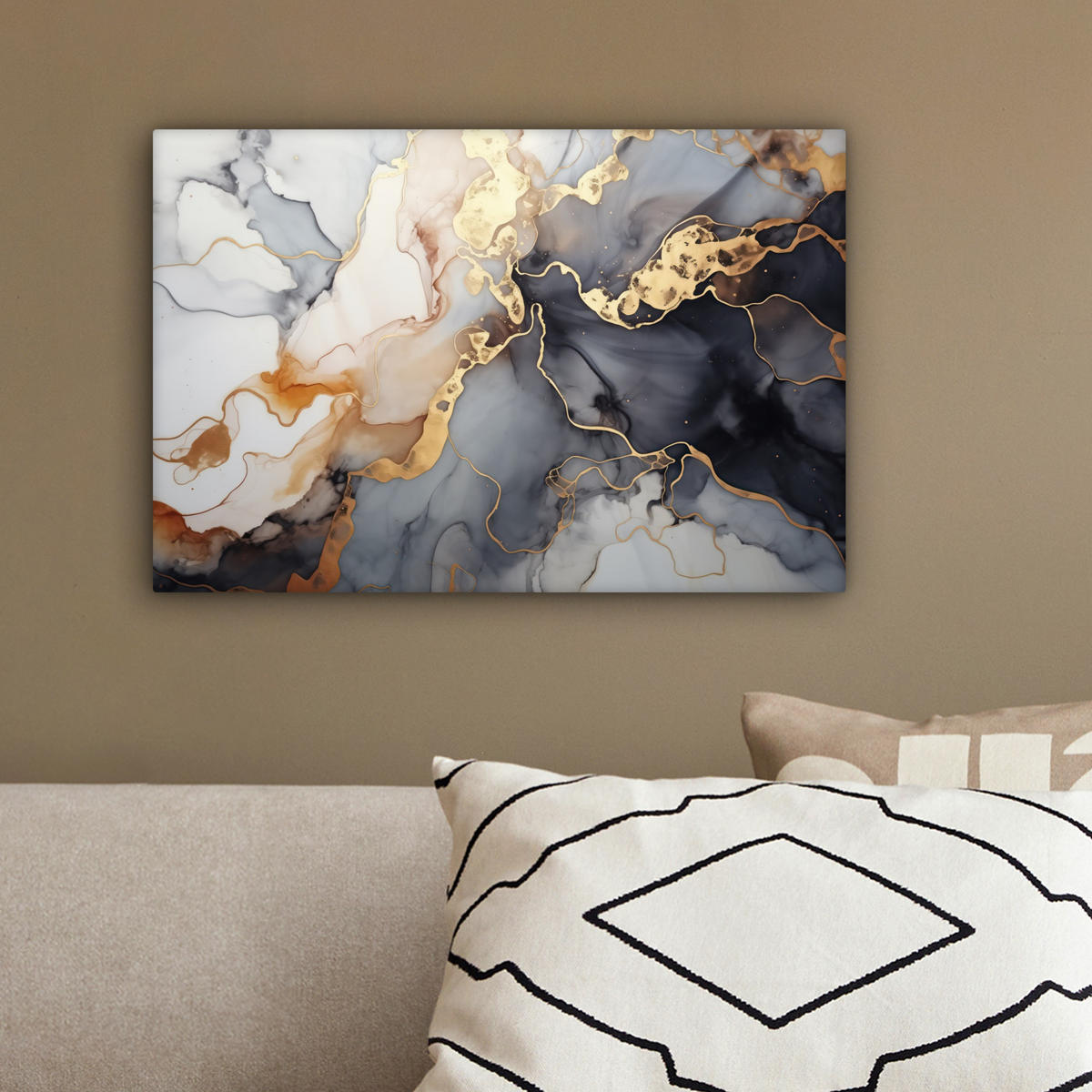 LEINWANDBILD Marmor - Schwarz - Gold - Weiß 30x20 cm - Dunkelgrau, Textil (30/20cm) - MuchoWow
