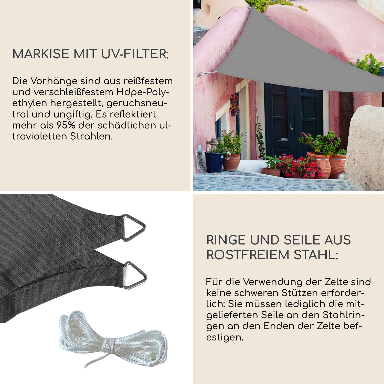 SONNENSEGEL Grau 300/300/1 cm - Grau, Kunststoff (300/300cm) - Mobili Rebecca