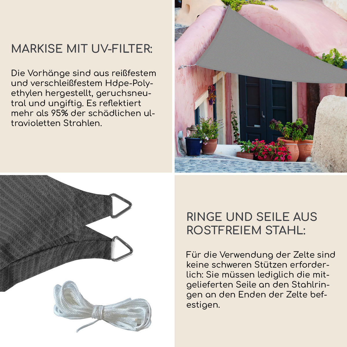 SONNENSEGEL Grau 300/300/1 cm - Grau, Kunststoff (300/300cm) - Mobili Rebecca