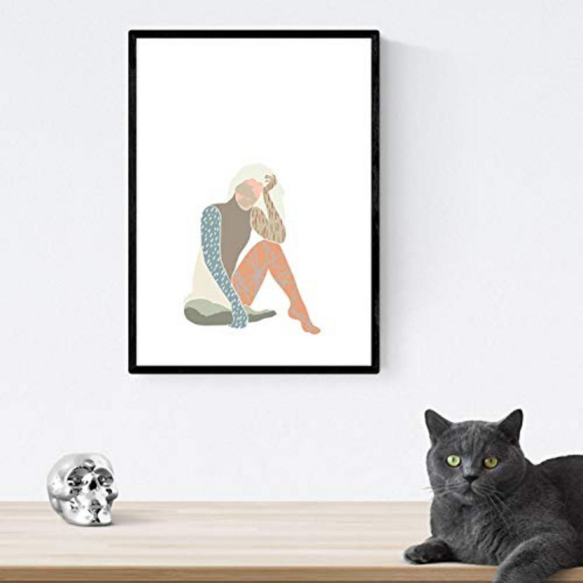 POSTER Set mit 4 Pastelltönen weibliche Figuren Frauen posieren A4 Schwarzer Rahmen - Schwarz, Papier (29.7/3cm) - Nacnic