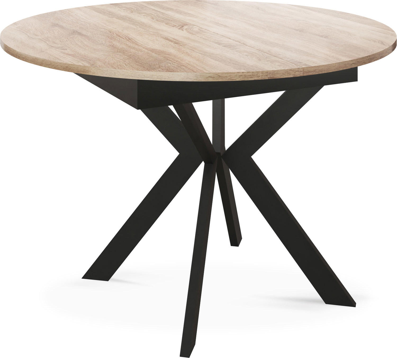 ESSTISCH Lily runder ausziehbarer, Sonoma Eiche 100-140/100/76 cm - Schwarz/Braun, Holzwerkstoff/Metall (100/140/76cm) - WFL GROUP