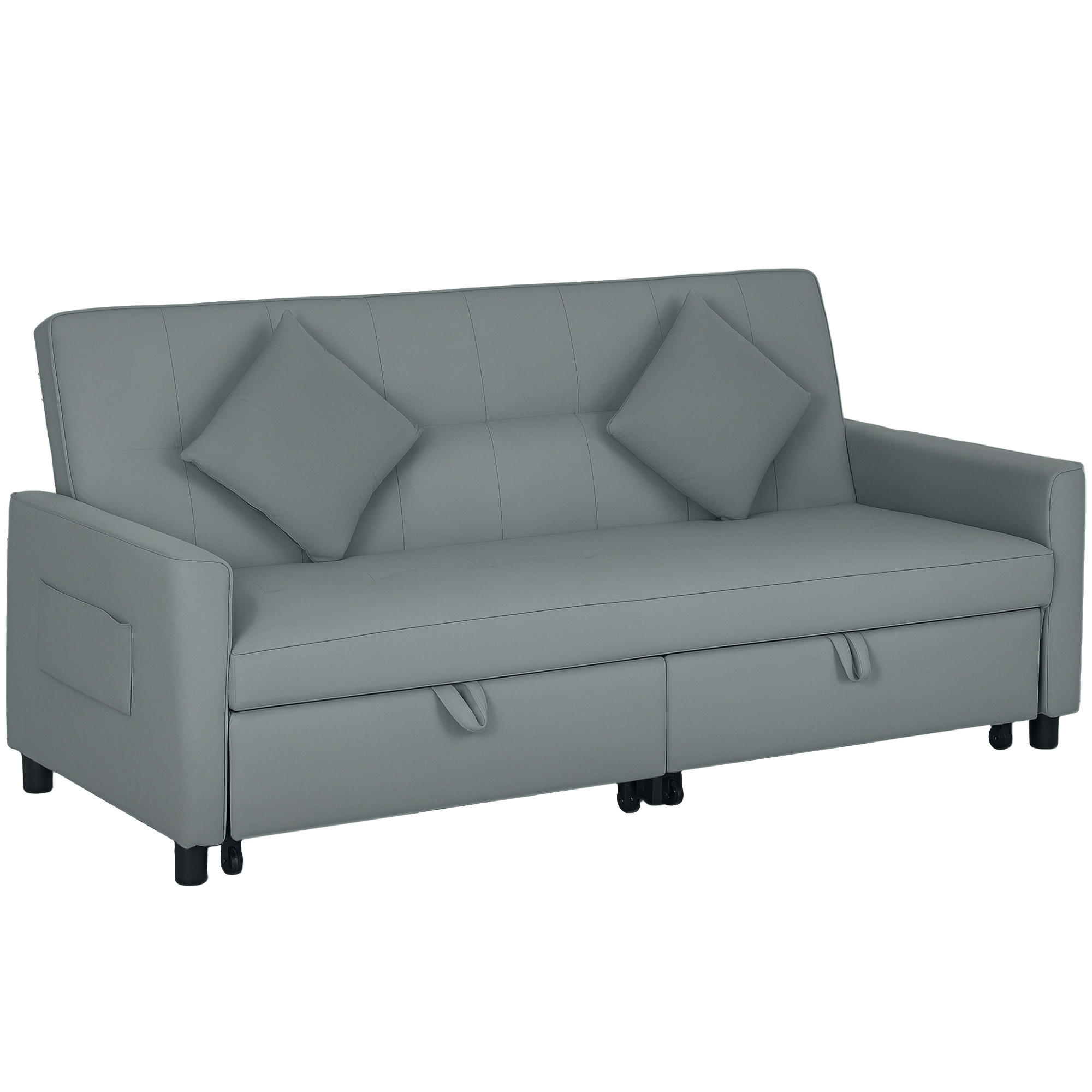 SOFABETT DE-06504 verstellbare 3-Sitzer-Couch mit Bettfunktion, ausziehbares Bett Grau - Grau, Holz/Textil (196/89/90cm) - ComfortXL
