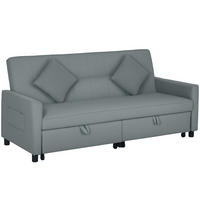 SOFABETT DE-06504 verstellbare 3-Sitzer-Couch mit Bettfunktion, ausziehbares Bett Grau - Grau, Holz/Textil (196/89/90cm) - ComfortXL