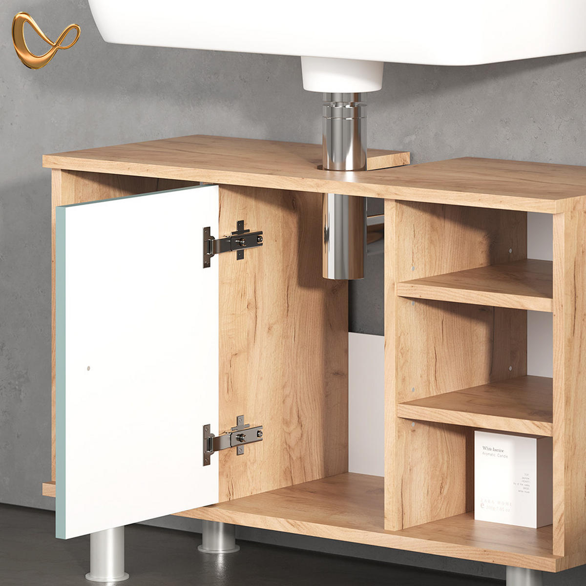 BADMÖBEL-SET Fucino Grün 2 Teile, Unterschrank 80 cm - Eiche Wotan/Grün, Holzwerkstoff (60/54/32cm) - Livinity®
