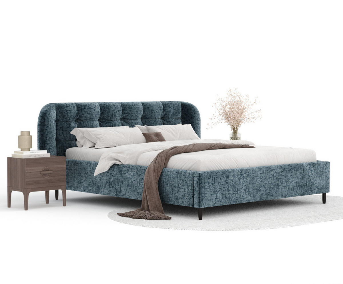 POLSTERBETT Nuno Blau 160/200 cm im Chenille-Stoff - Blau/Schwarz, Holz/Holzwerkstoff (160/200cm) - Maison de Reve