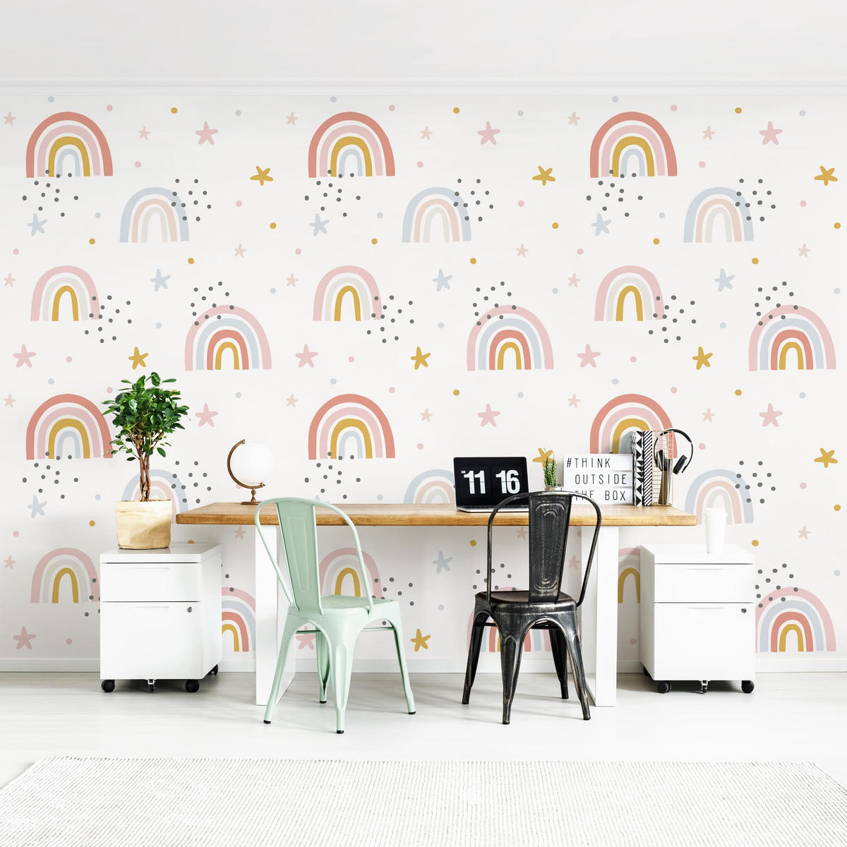 FOTOTAPETE Regenbogenwelt mit Sternen und Pünktchen 432/290 cm - Multicolor, Papier (432/290cm) - Bilderwelten